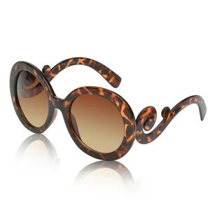 Stylish Tortoise Shell Swirl Arm Baroque Oversized Sunglasses
